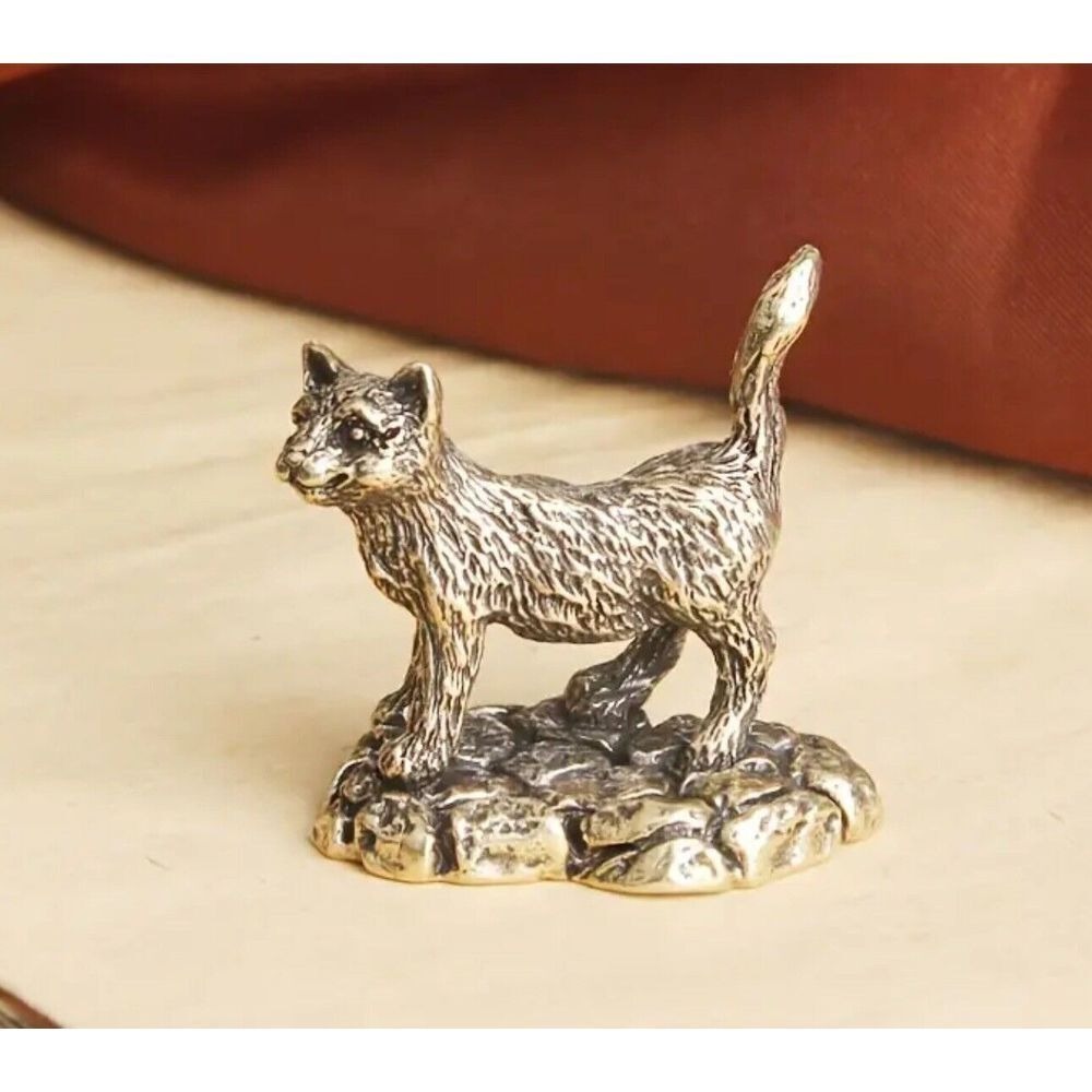 Brass Kitten Statue Walking Cat Figure Decor Gift Ornaments‎ new